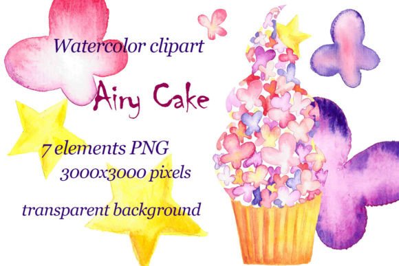 Airy Cake Hand Watercolor Clipart, PNG: Elevating Your Digital and Print Designs