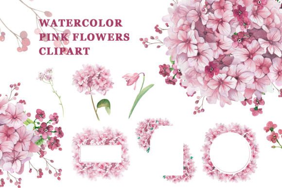 Designing with Pink Floral Clipart and Watercolor Hydrangea