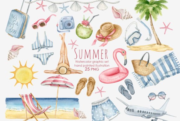 Elevating Digital Design with Watercolor Summer Beach Clipart