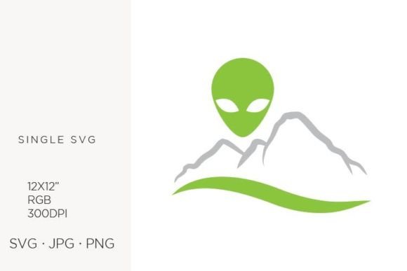 Mountain Landscape & Green Alien Head Art