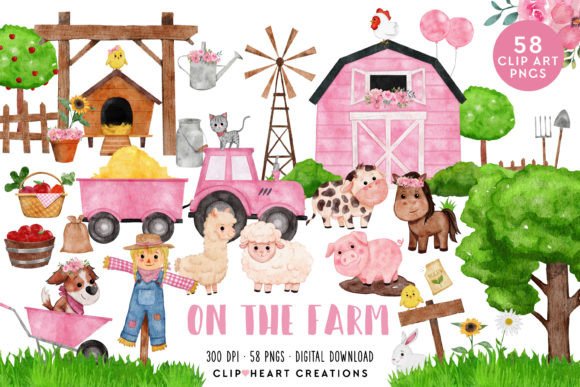 Pink Farm Barnyard Watercolor Clip Art: Elevating Digital Design with Soft Aesthetics