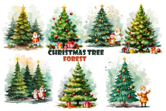 Strategic Visual Communication with Christmas Watercolor Forest Pine Tree Assets