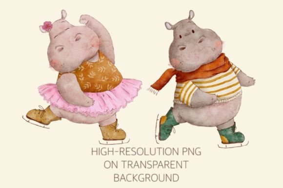 Unlocking Creative Potential with Watercolor Boy and Girl Hippos Cliparts