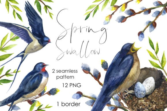 Watercolor Bird Spring Swallow Clipart