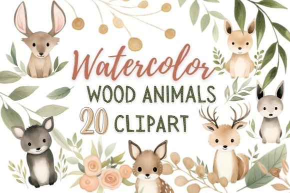 Watercolor Wood Animals and Foliage